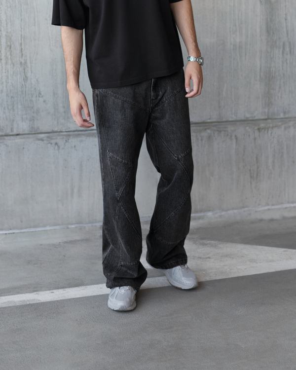 PANELLED DENIM - WASHED BLACK