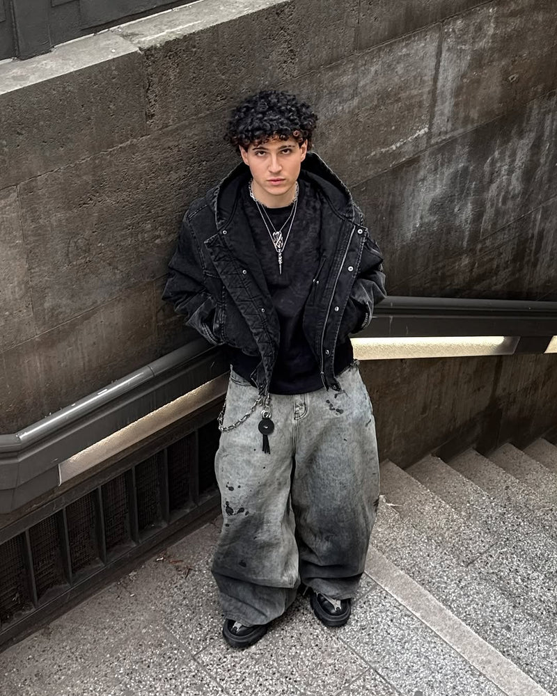 HOODED BOMBER JACKET IN VINTAGE BLACK