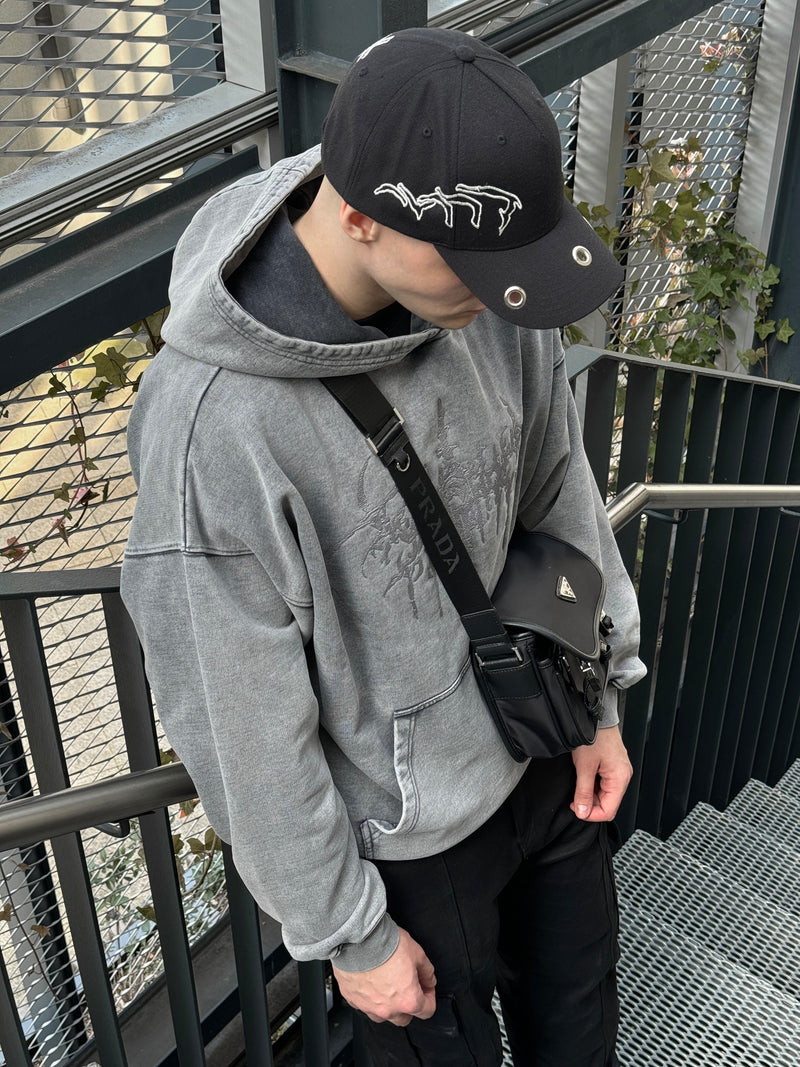 EMBROIDERED SIGIL HOODIE IN VINTAGE GRAY