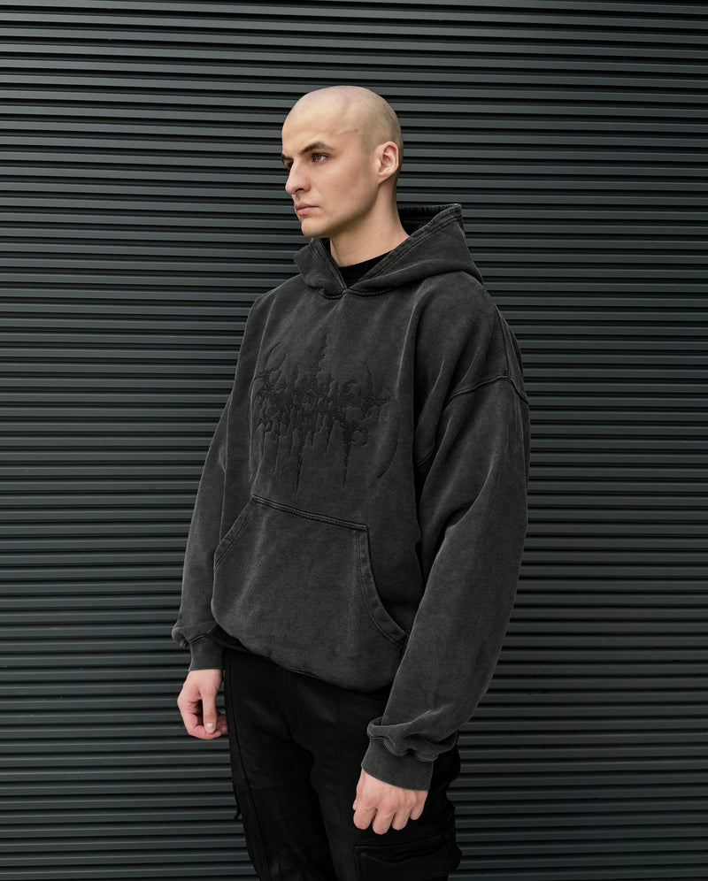 EMBROIDERED SIGIL HOODIE IN VINTAGE BLACK