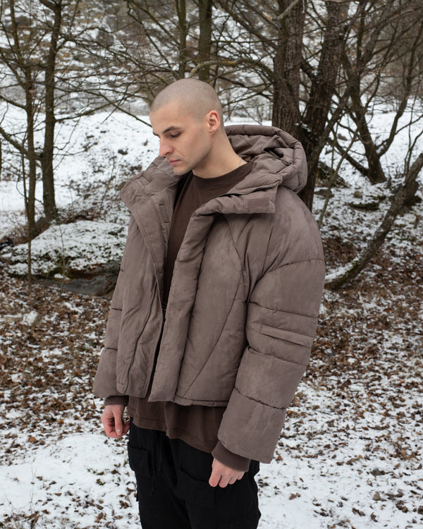 HOODED PUFFER JACKET IN VINTAGE BROWN