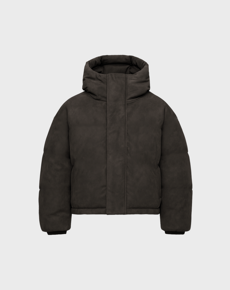 HOODED PUFFER JACKET IN WASHED BROWN