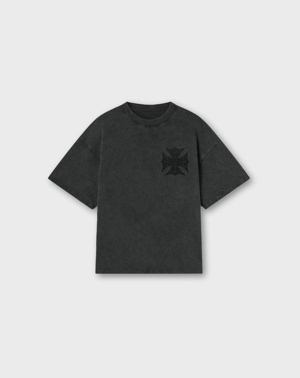 EMBROIDERED IRON CROSS TEE IN VINTAGE BLACK