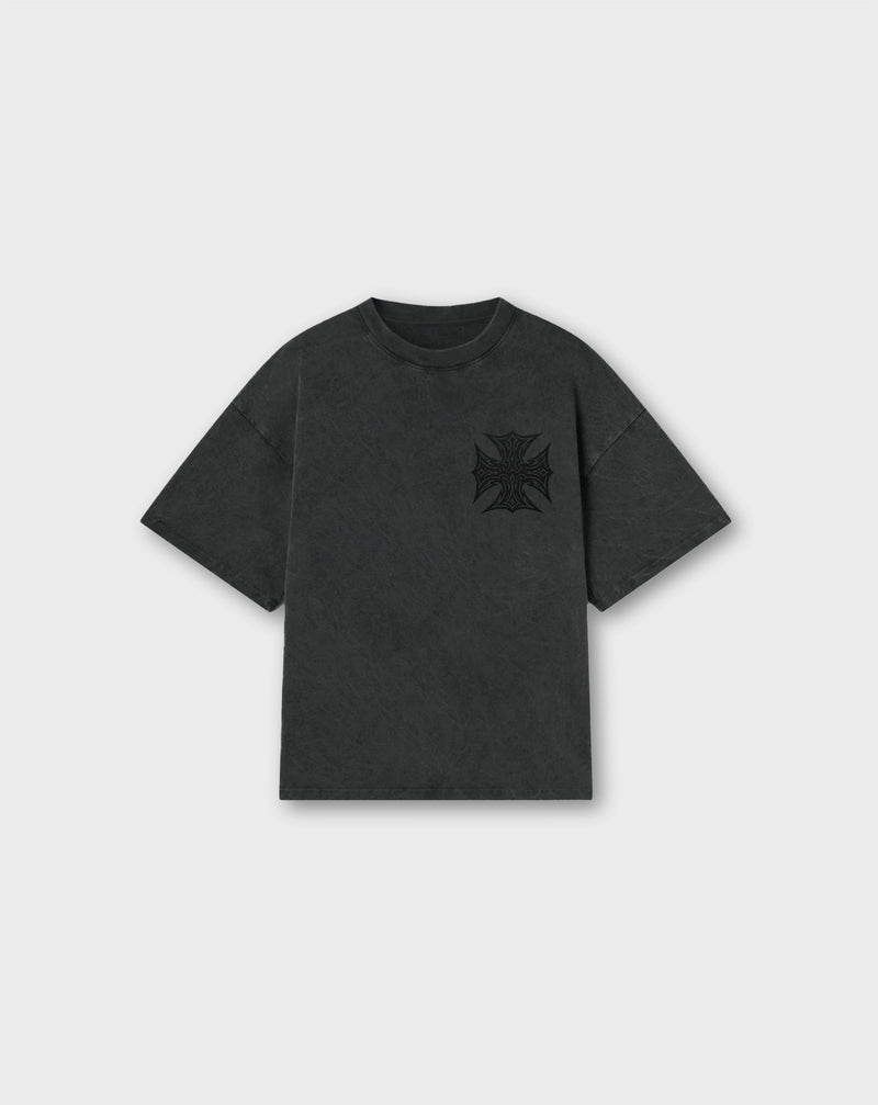 EMBROIDERED IRON CROSS TEE IN VINTAGE BLACK