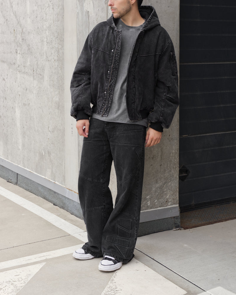 HOODED BOMBER JACKET IN VINTAGE BLACK