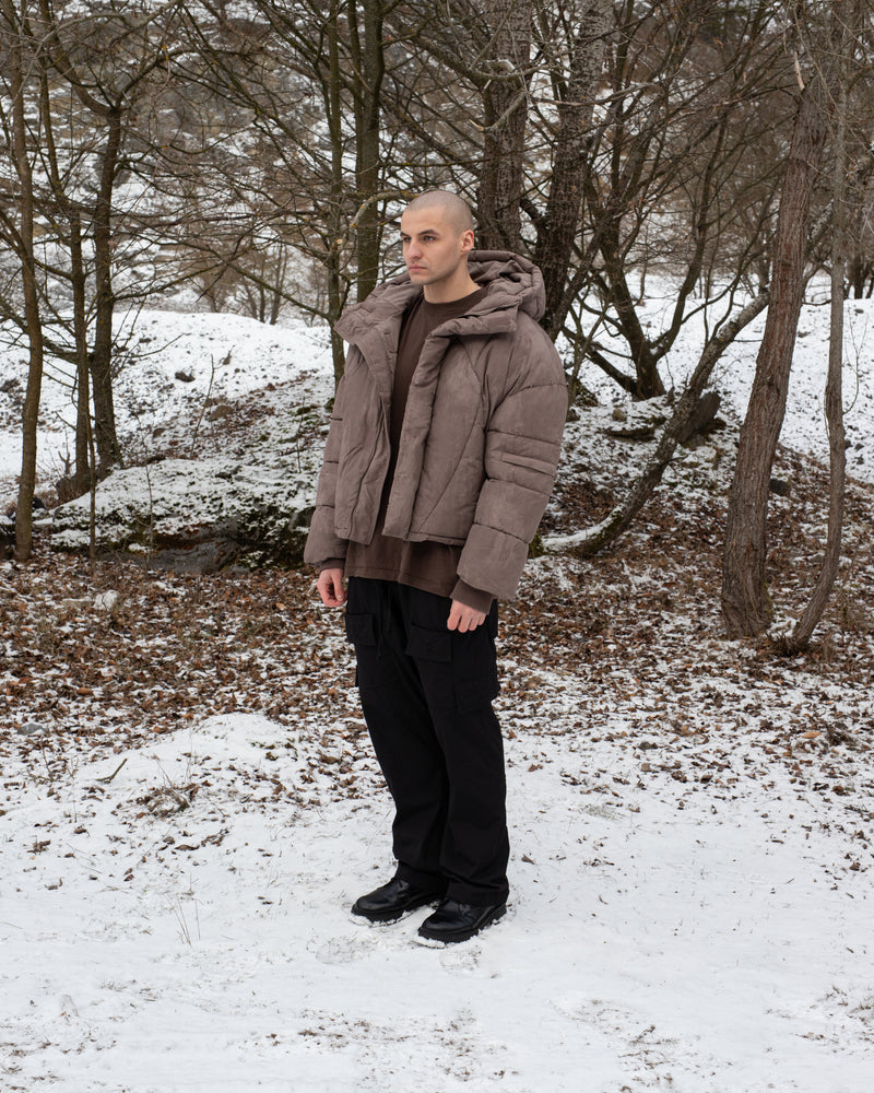 HOODED PUFFER JACKET IN VINTAGE BROWN