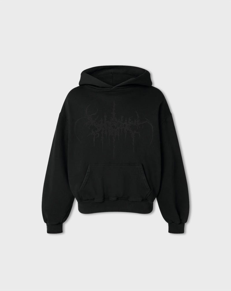 EMBROIDERED SIGIL HOODIE IN JET BLACK