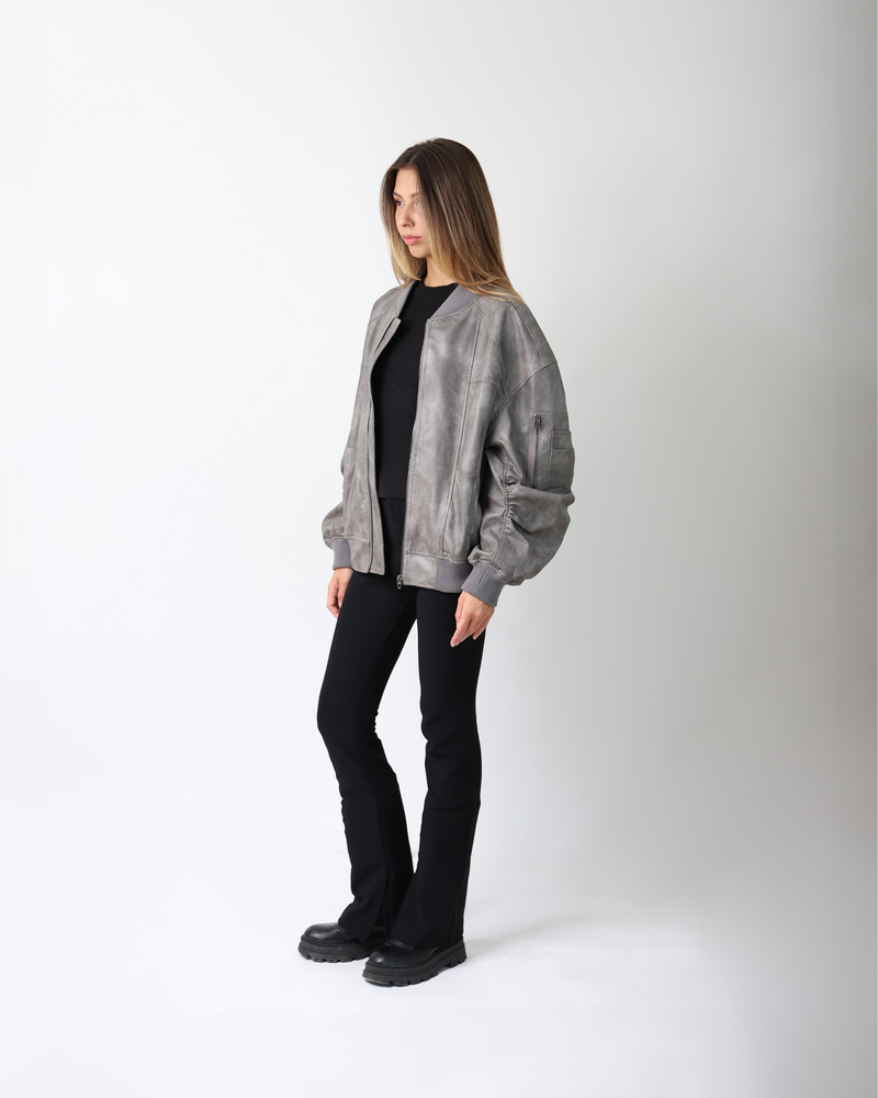 PU LEATHER BOMBER JACKET - VINTAGE GRAY