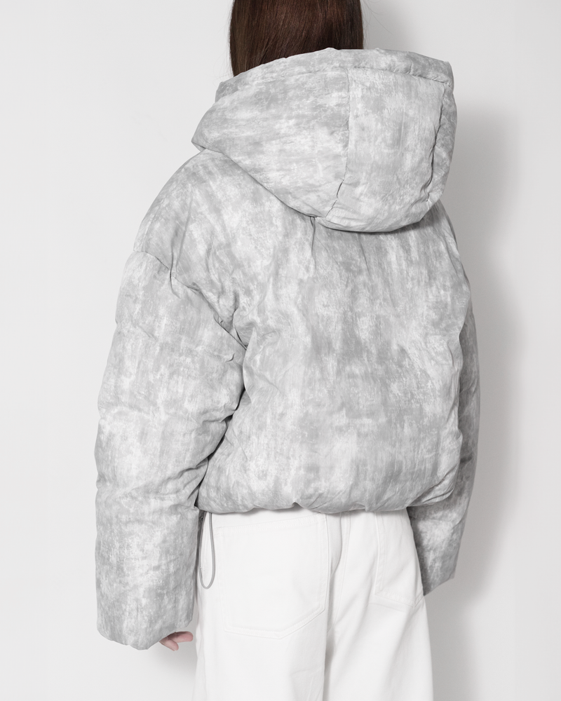 HOODED PUFFER JACKET IN WASHED GRAY