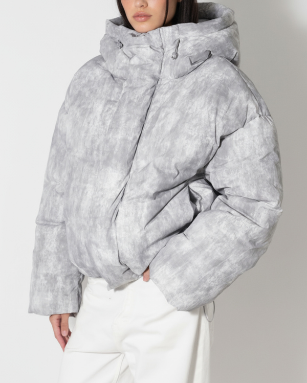 HOODED PUFFER JACKET IN WASHED GRAY