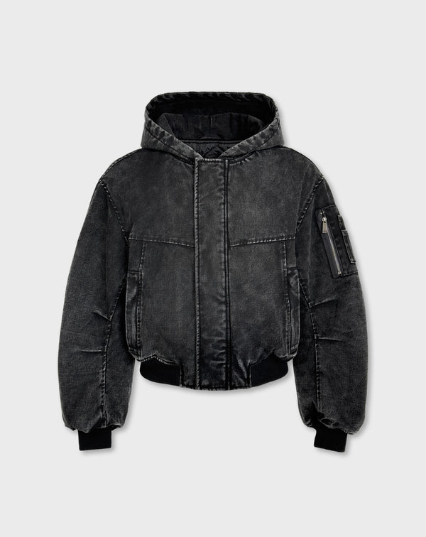 HOODED BOMBER JACKET IN VINTAGE BLACK