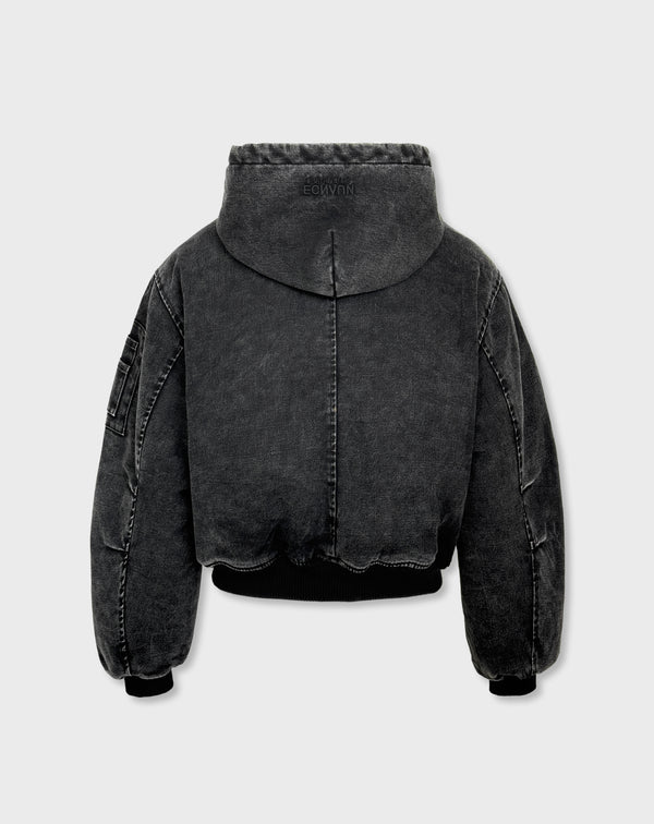 HOODED BOMBER JACKET IN VINTAGE BLACK
