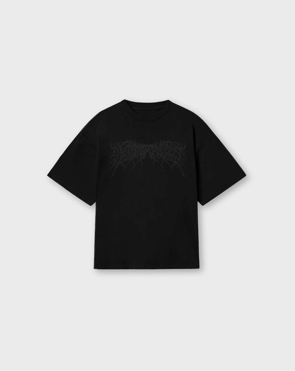 EMBROIDERED METAL LOGO TEE IN BLACK