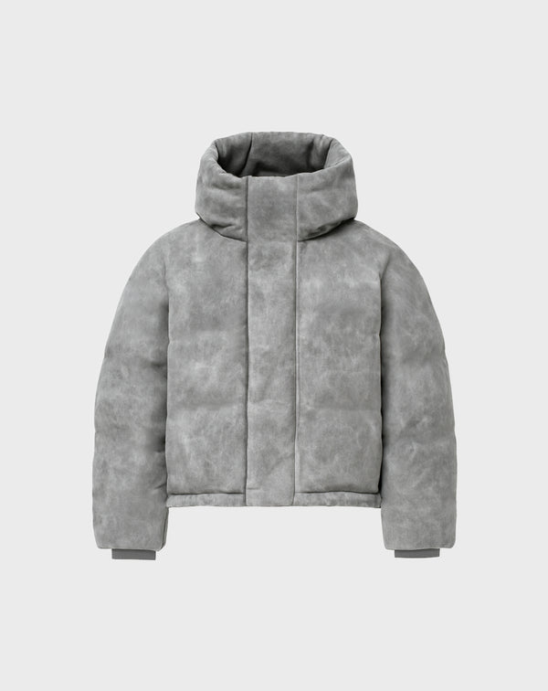 HOODED PUFFER JACKET IN WASHED GRAY