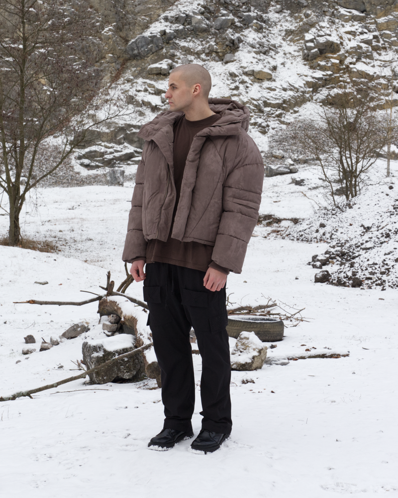 HOODED PUFFER JACKET IN VINTAGE BROWN