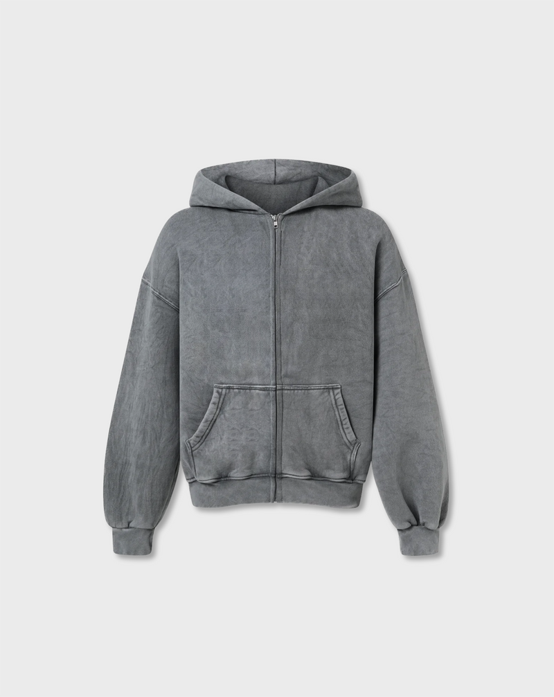 EMBROIDERED ZIP HOODIE IN VINTAGE GRAY