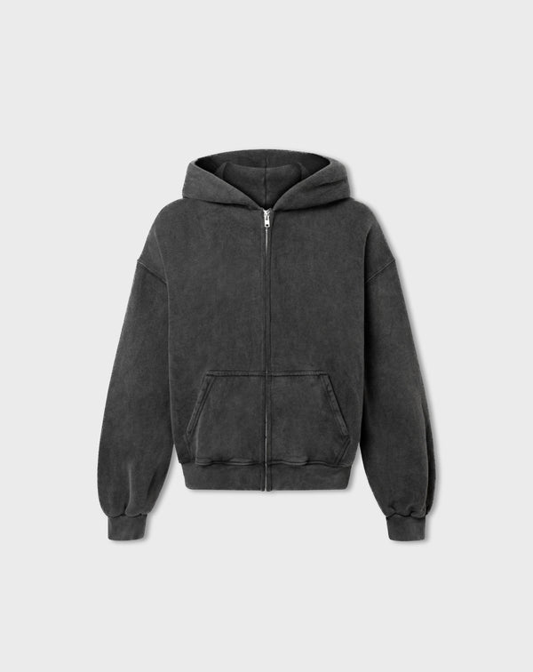 LOGO ZIP HOODIE IN VINTAGE BLACK