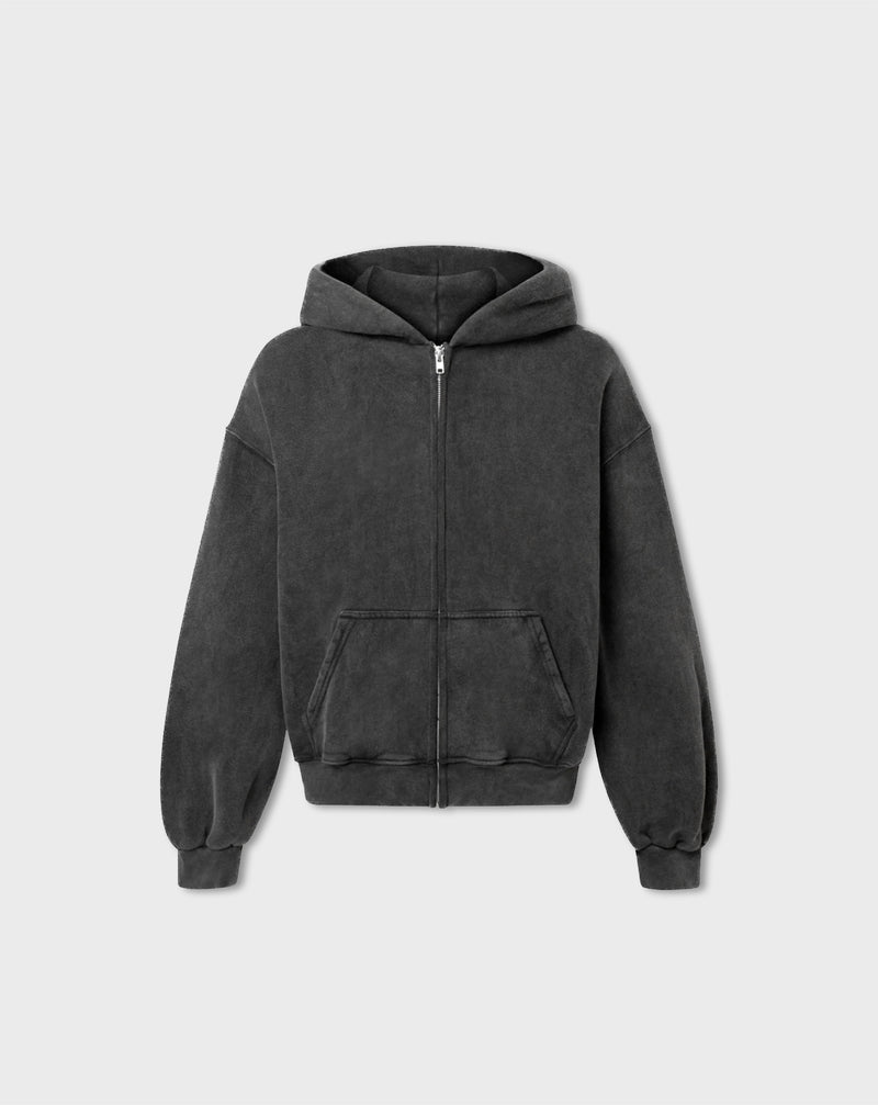 LOGO ZIP HOODIE IN VINTAGE BLACK